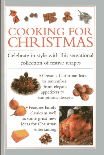Cookbook cover featuring Christmas food illustrations and a roasted turkey.