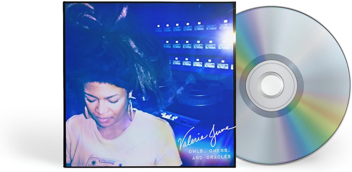 CD case with blue-tinted portrait of Valerie June and a silver compact disc.