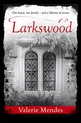 Book cover for "Larkswood" featuring a grayscale image of a stone building.
