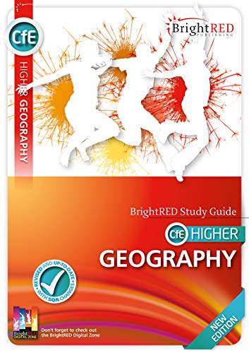 BrightRED Higher Geography study guide cover with figures and text.