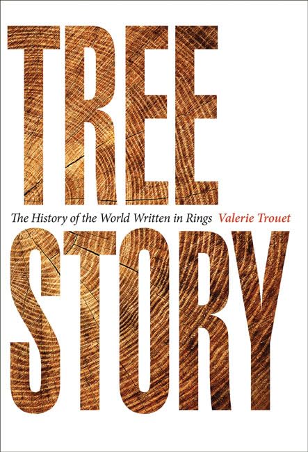 Book cover with title “Tree Story” formed from wood grain texture.