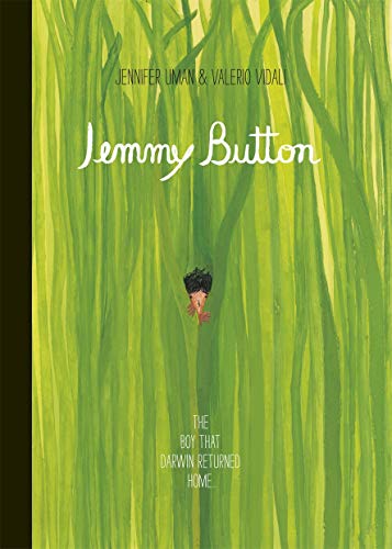 A small boy peeks through tall green grass on this book cover illustration.