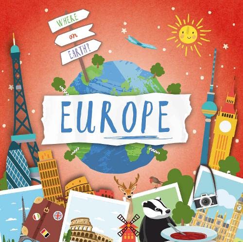 Illustrated cover featuring a globe, European landmarks, a badger, and a signpost reading Europe.