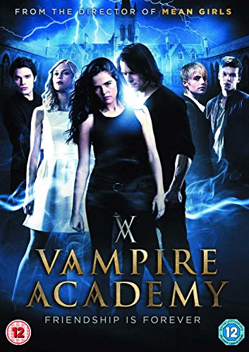 Vampire Academy" DVD cover featuring a group of young people in front of a castle.