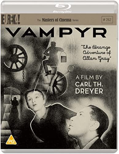 Blu-ray cover for Vampyr featuring a black and white illustration of two men.