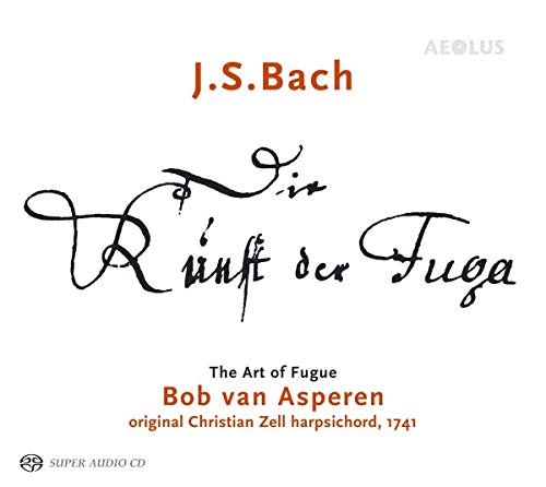 "CD cover with white background, black calligraphy, and orange text, featuring 'J.S. Bach' and 'Bob van Asperen'."