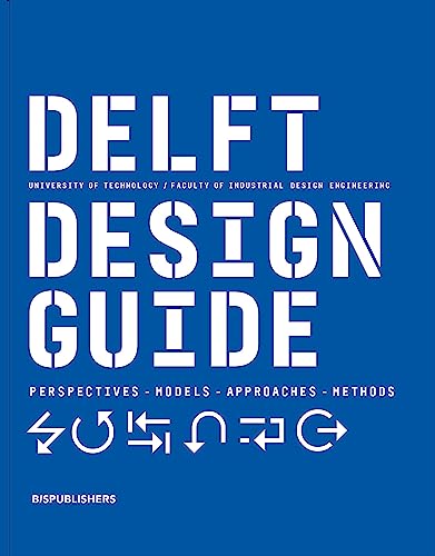 Blue book cover: "Delft Design Guide" with white text and graphic arrows.