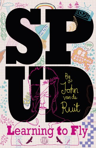 Book cover for Spud: Learning to Fly with large black text and doodle illustrations.