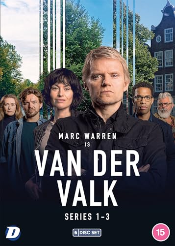 DVD cover for Van Der Valk series 1-3 featuring the cast against Amsterdam architecture.