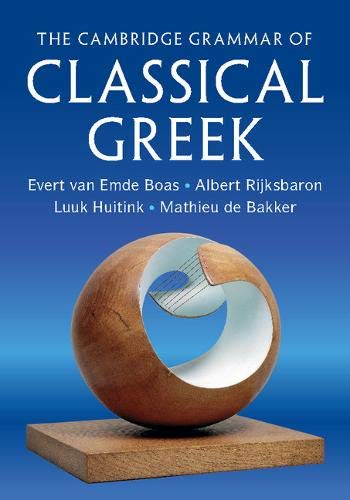 Book cover for The Cambridge Grammar of Classical Greek with a spherical wooden sculpture.