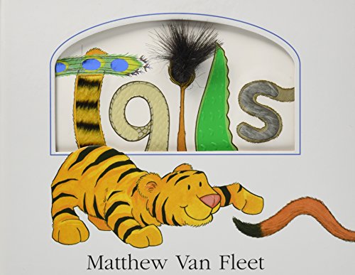 Book cover titled Tails with a tiger illustration and textured letters against a white background.