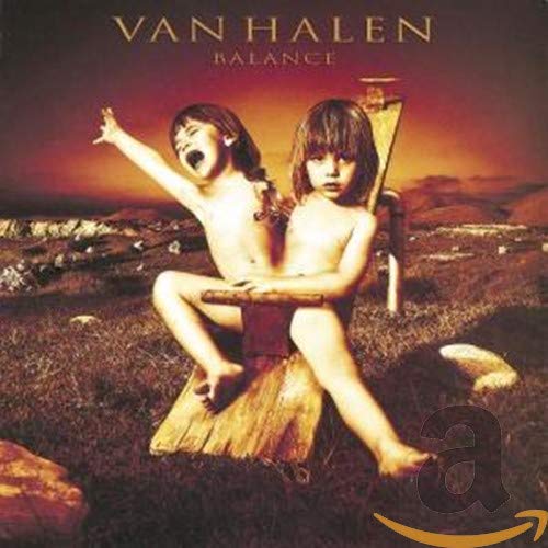 Album cover of "Van Halen - Balance" featuring two conjoined children on a seesaw.