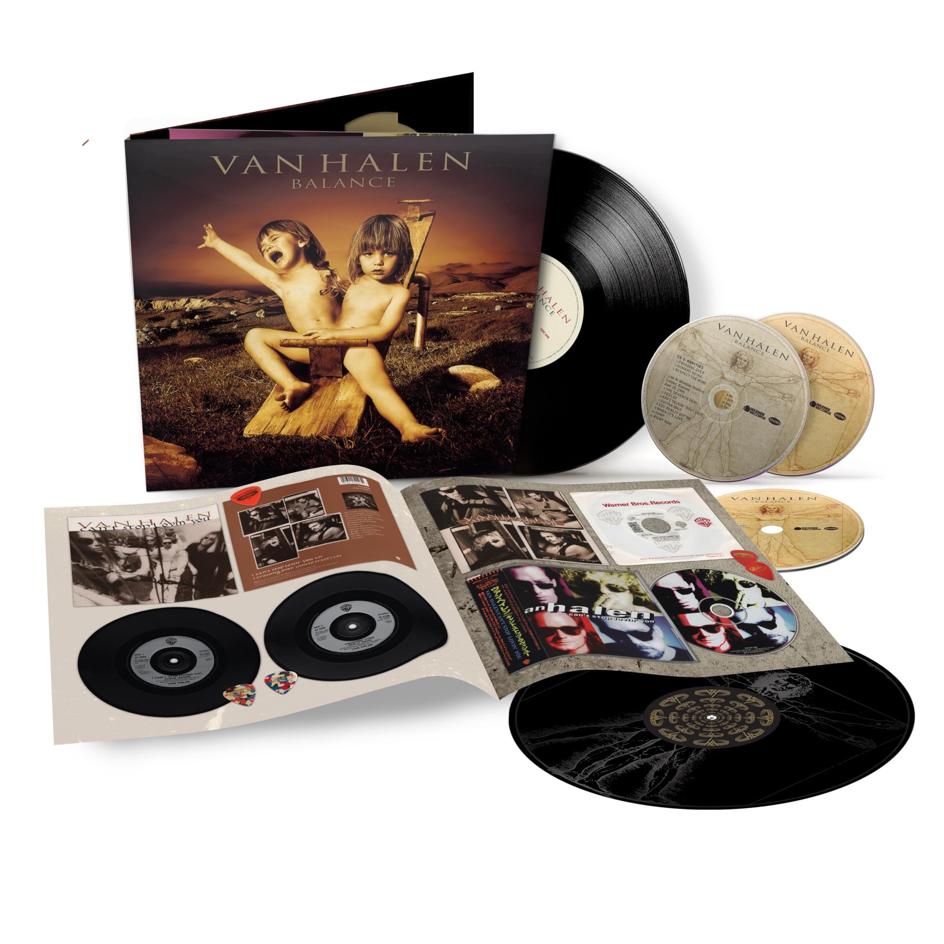 Van Halen "Balance" CD, vinyl, and related inserts displayed together.