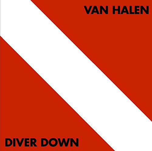 Van Halen’s “Diver Down” album cover: red and white diagonal stripe design.