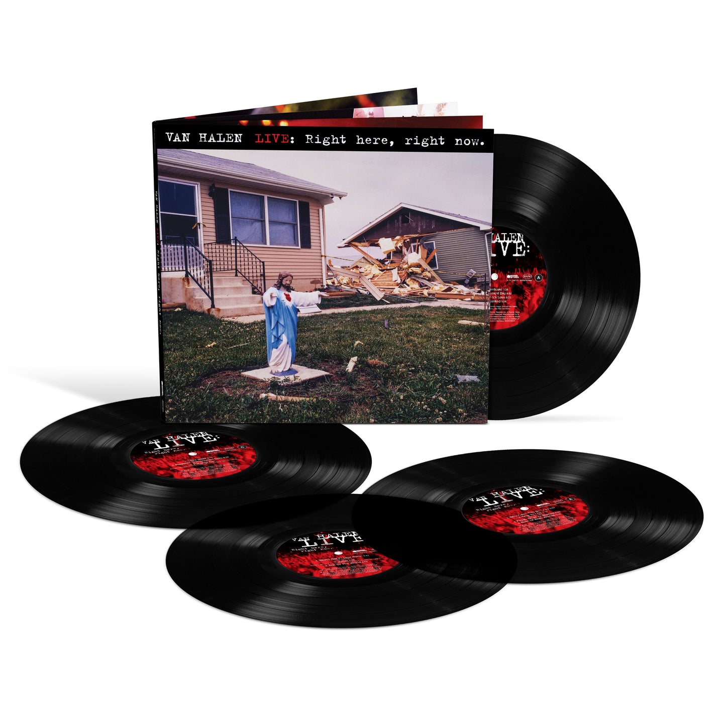 Van Halen "Live: Right Here, Right Now" vinyl album with four records.