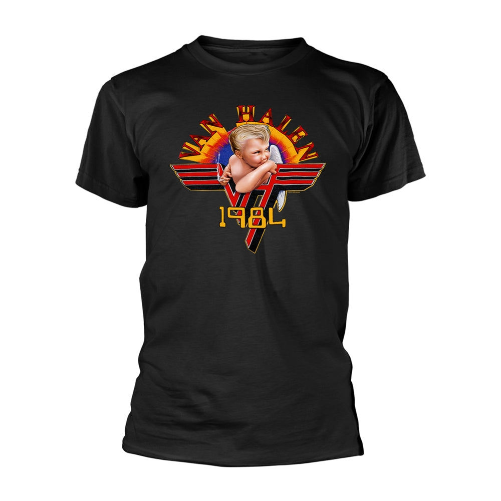 Black Van Halen t-shirt with cherub and "1984" graphic print.