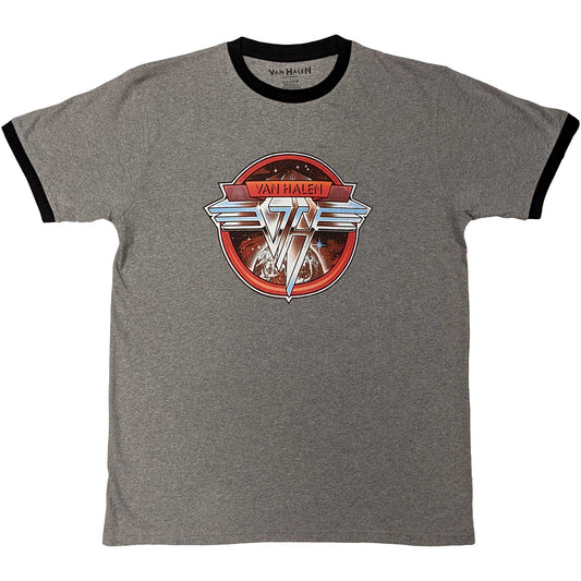 Black ringer t-shirt with white Van Halen circle logo, size XX-Large.
