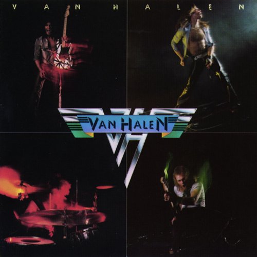 Van Halen's debut album cover featuring band members performing on stage.