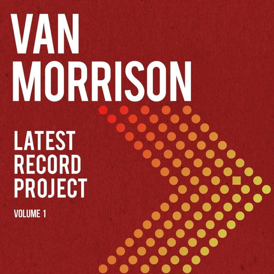 Van Morrison album cover: red background with white and gold text.