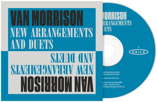 CD cover for Van Morrison’s “New Arrangements and Duets” with blue and white design.