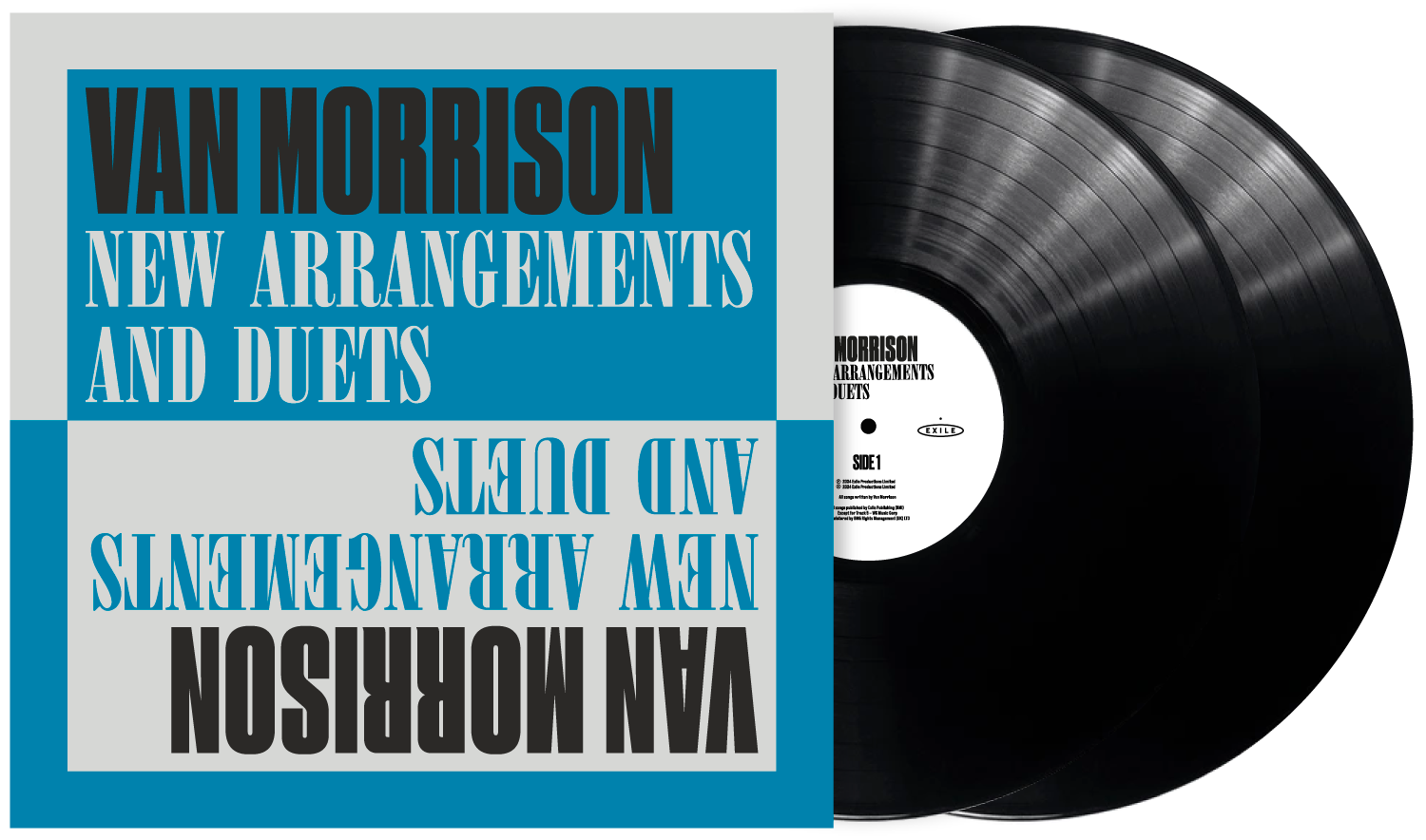 Van Morrison album cover with a black vinyl record centered right.