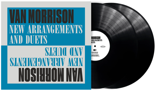 Van Morrison album cover with a black vinyl record centered right.