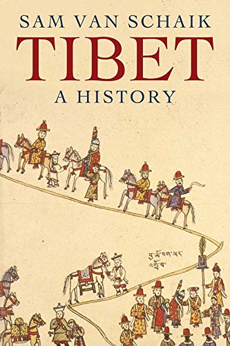 Book cover titled Tibet: A History featuring a traditional illustration of a traveling procession.