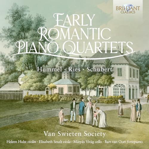 CD cover: painted landscape with figures, text “Early Romantic Piano Quartets”.