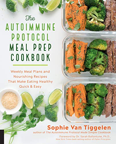 Cookbook cover with meal prep containers of meat, sweet potato, and broccoli.