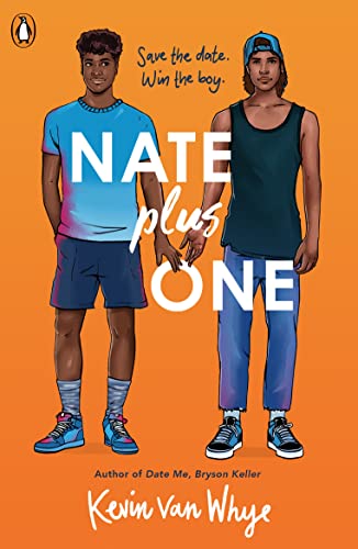 Book cover: two young men standing close together, titled "Nate Plus One".