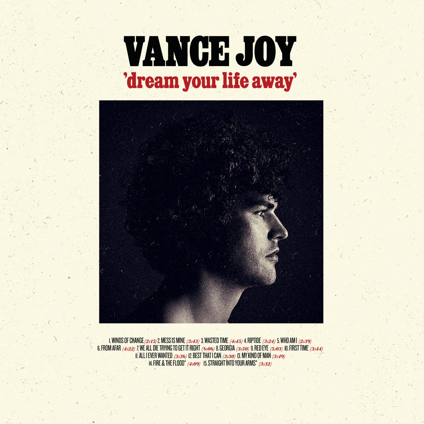 Album cover featuring a profile portrait of Vance Joy with a tracklist below.