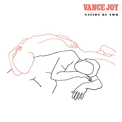 Album cover with red and black line art of two people lying together.