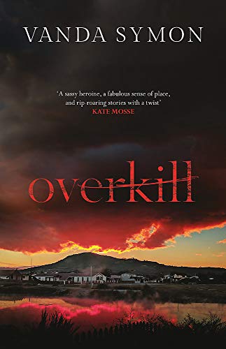 Book cover for "Overkill" with a fiery sunset landscape.