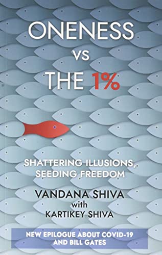 Book cover: "Oneness vs The 1%" with a school of gray fish and one red fish.