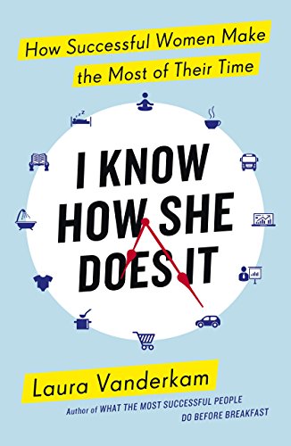 Book cover: “I Know How She Does It” with a clock and icons.