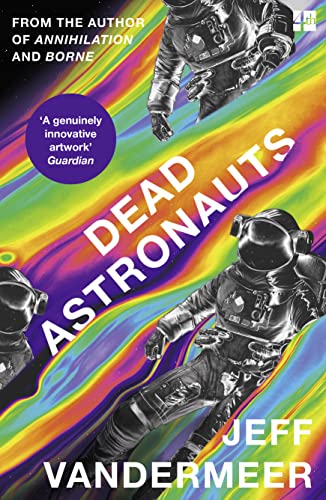 Book cover showing two astronauts floating against a swirling, psychedelic, multi-colored background.