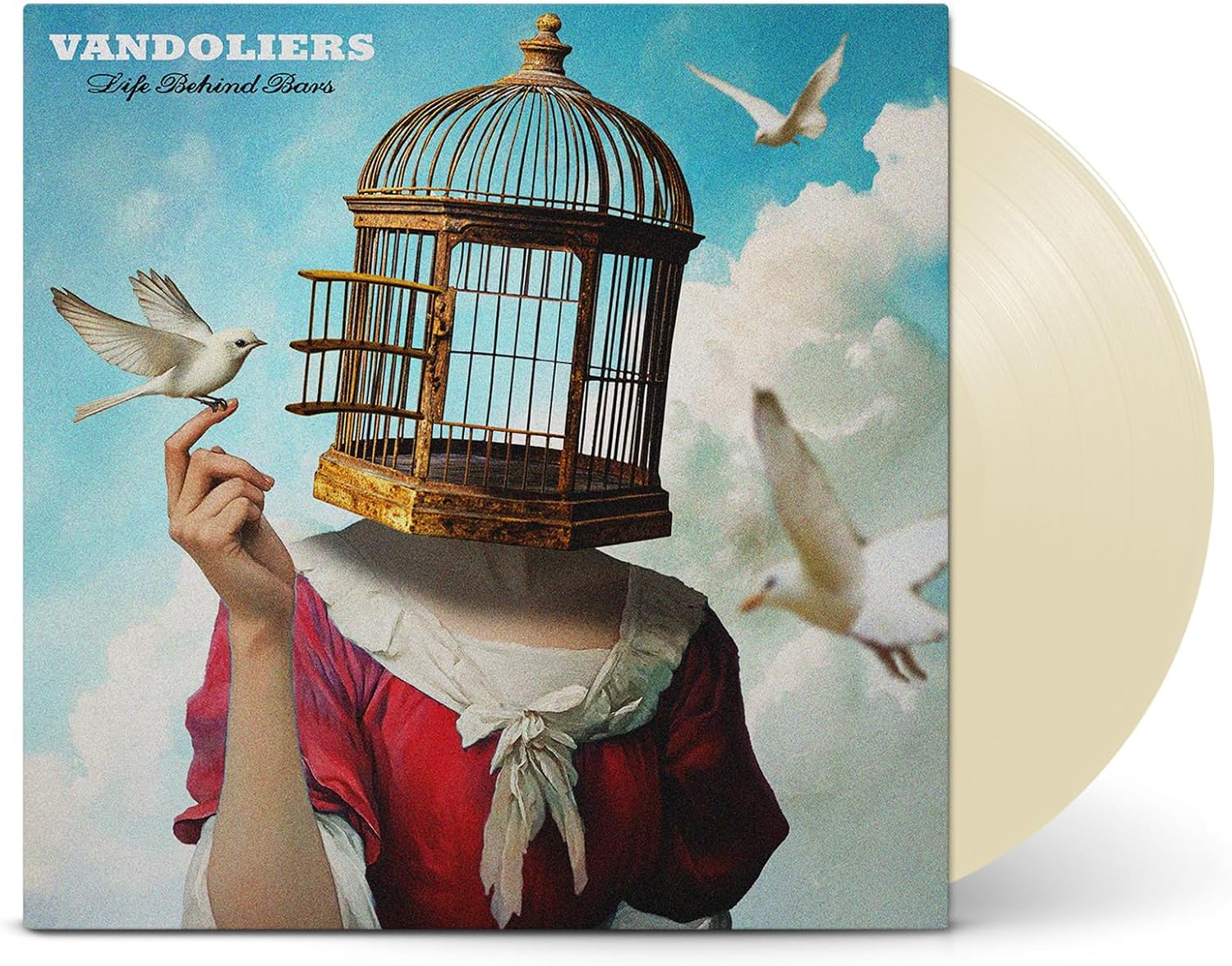 Vinyl record cover: hand holding a birdcage with flying doves.