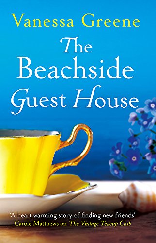 Book cover: "The Beachside Guest House" with teacup, shells, and blue ocean.