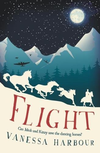 Book cover showing silhouettes of horses running before mountains under a full moon.