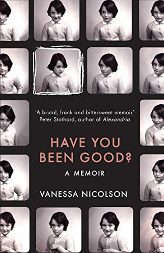 Book cover: repeating black and white childhood portrait, red title text.