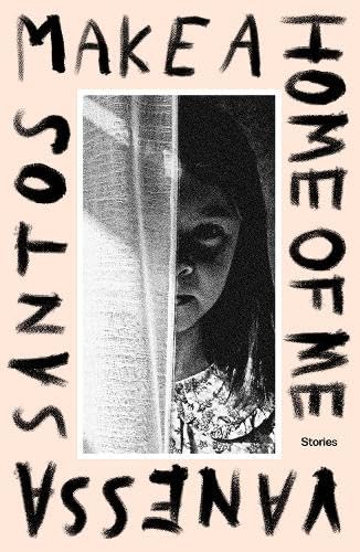 Book cover with a black and white photo of a girl behind a curtain.