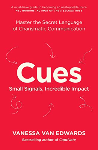 Red book cover with white text reading “Cues” by Vanessa Van Edwards.