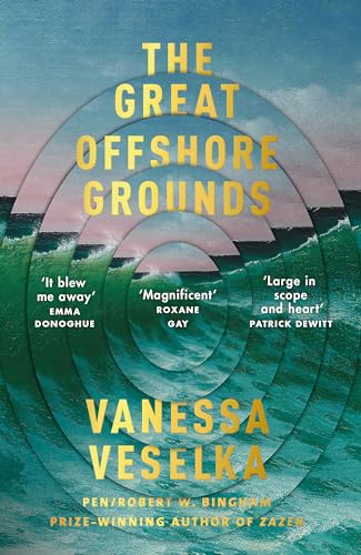 Book cover with swirling circles over a seascape and author name.