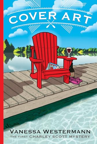 Red Adirondack chair on a dock with a book and wine glass.
