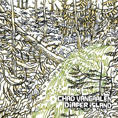"Album cover art: abstract forest illustration with 'Chad Vangaalen Diaper Island' text."