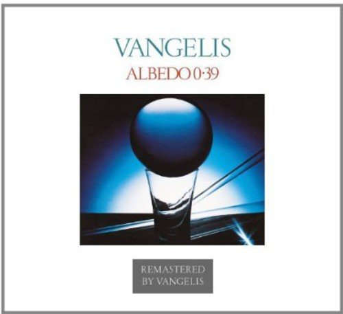 Album cover with a blue sphere on a glass stand against a white background.
