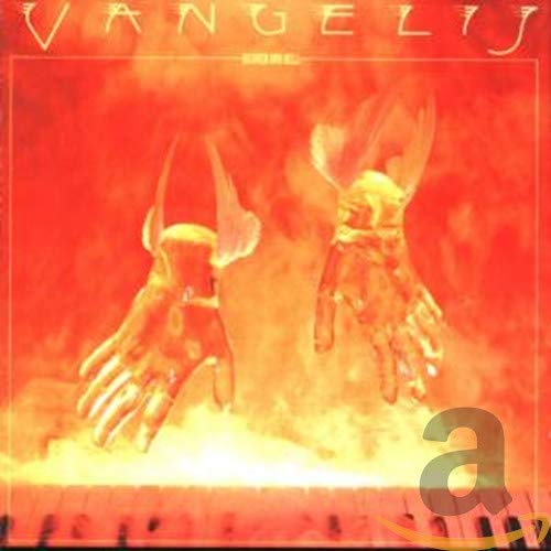 Vangelis Heaven and Hell album cover showing two hands over a piano in flames.