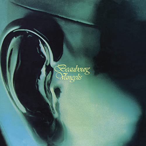CD cover: close-up of an ear with gold text "Beaubourg Vangelis".