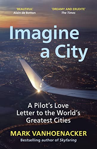 Book cover: "Imagine a City" with airplane wing over a cityscape.