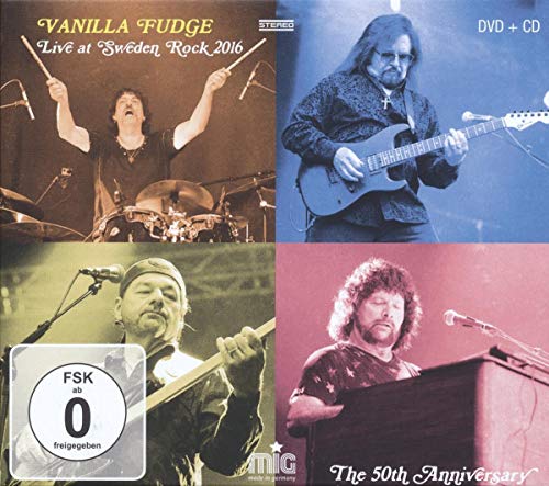 Vanilla Fudge live performance album cover with four band member images.